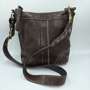 Vintage COACH 10398 Brown Pebbled Leather Bleecker Slim Crossbody Brass